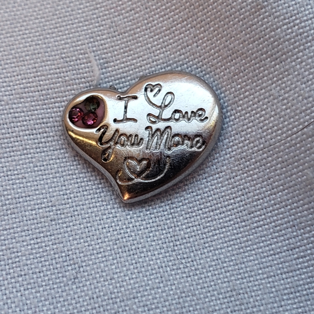 Origami Owl Unique Vintage Silver Heart Floating Charm Pink Gem I Love You More